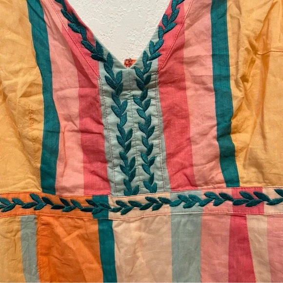 eshakti Plus Size 2X Leaf Embroidery Stripe Print Cotton Voile A-Line Dress - Picture 3 of 8